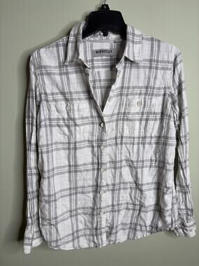 Ridgcut Toughwear Womens White Gray Plaid Flannel Button up Medium
